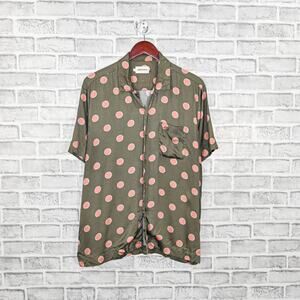 Honor The Gift Men's Century Camp Button up Shirt Green Polka dot sz Large
